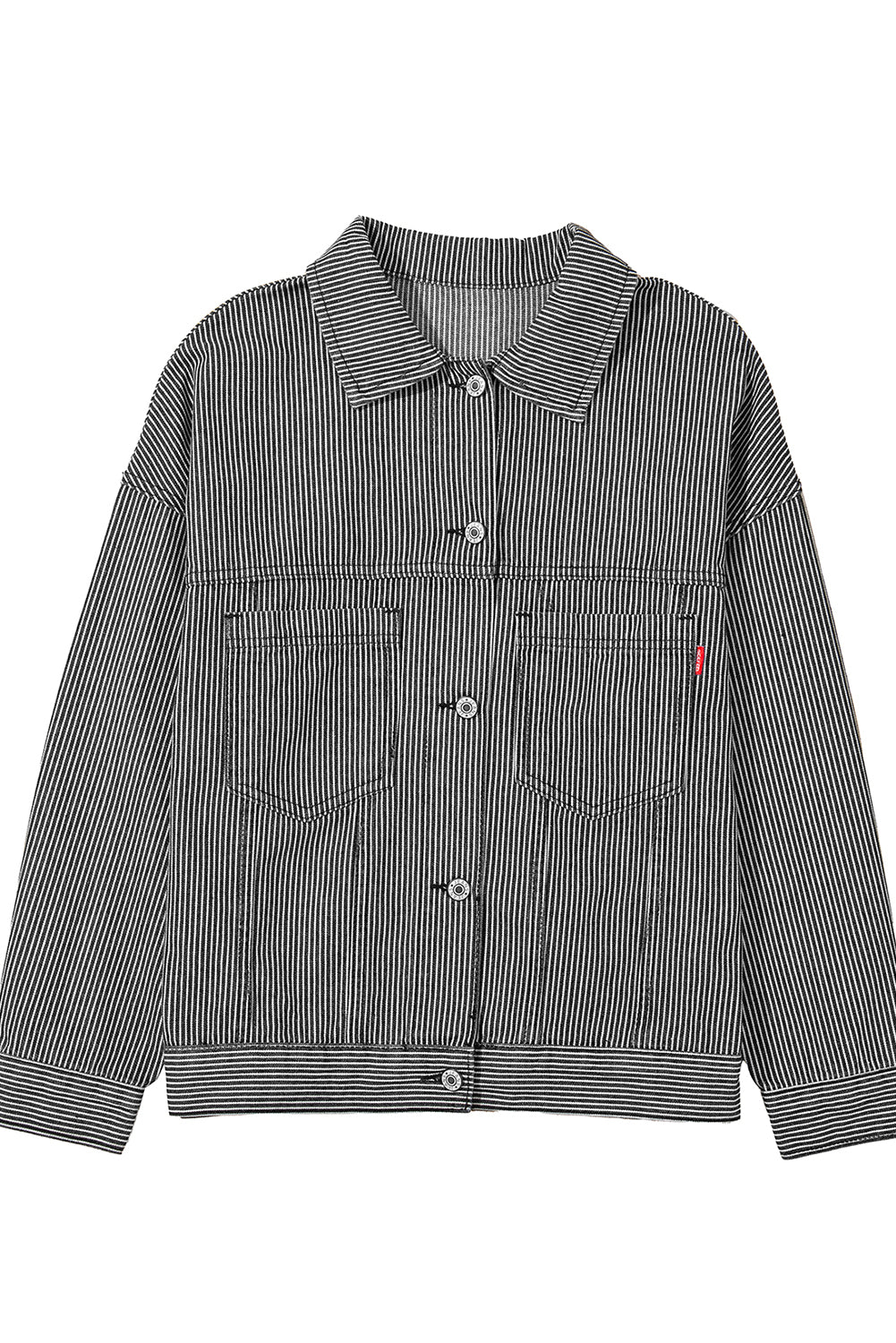 Sky Blue Stripe Washed Oversized Pocketed Denim Jacket