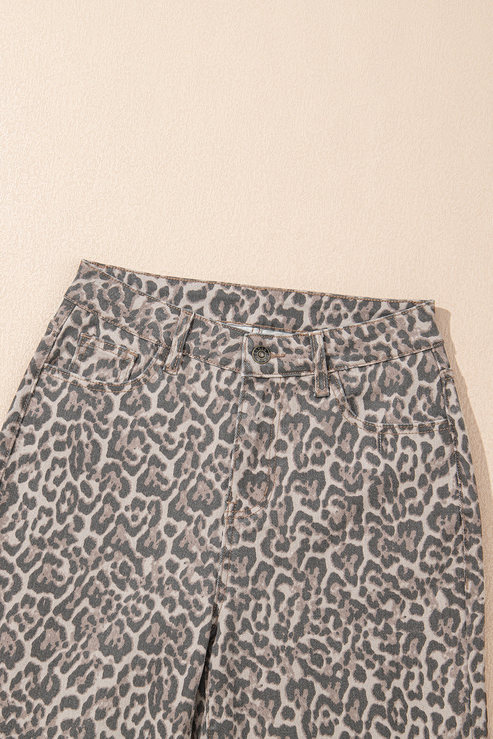 Brown Leopard High Waist Frayed Jeans