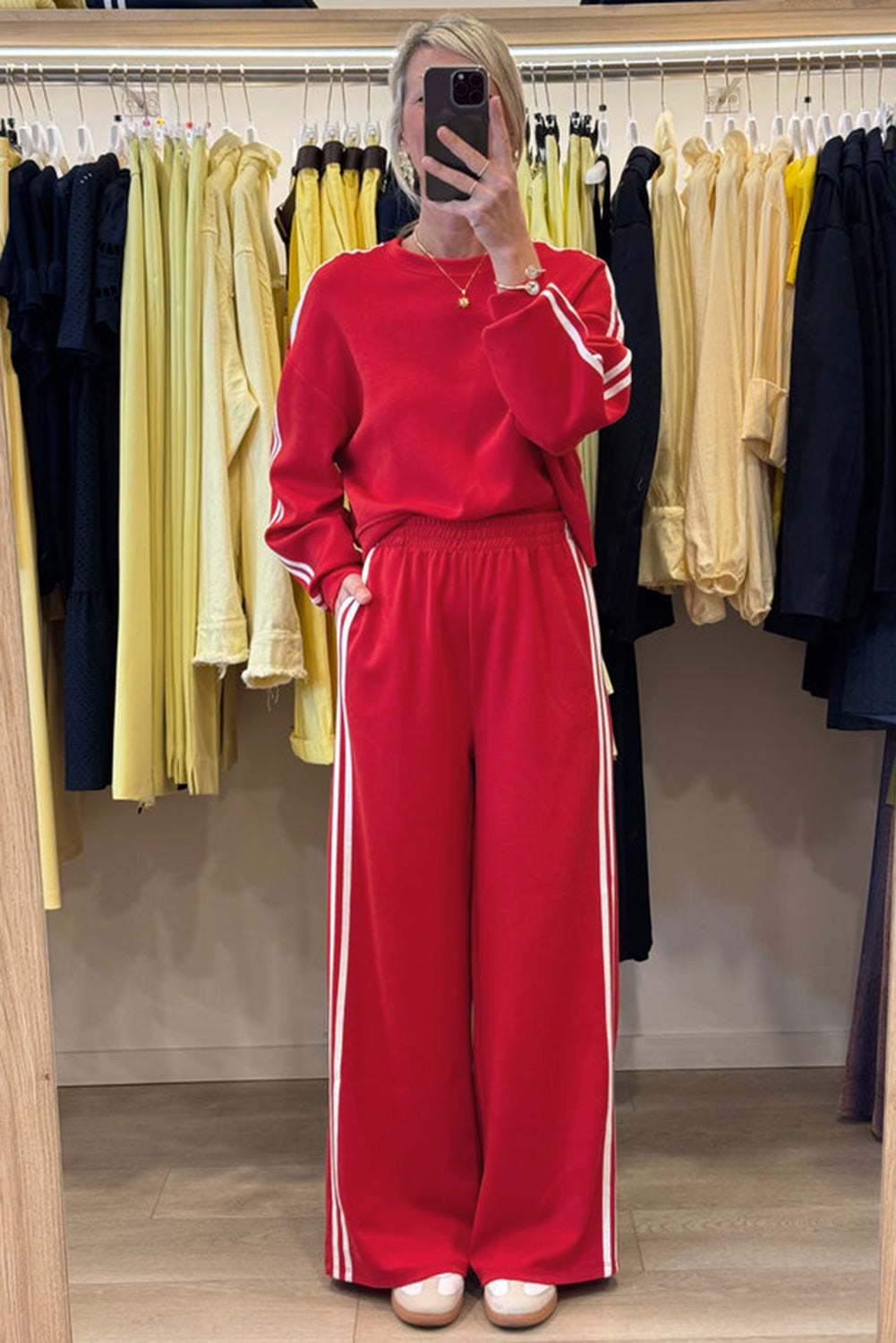 Red Varsity Striped Cropped Pullover Wide Leg Pants 2pcs Outfit