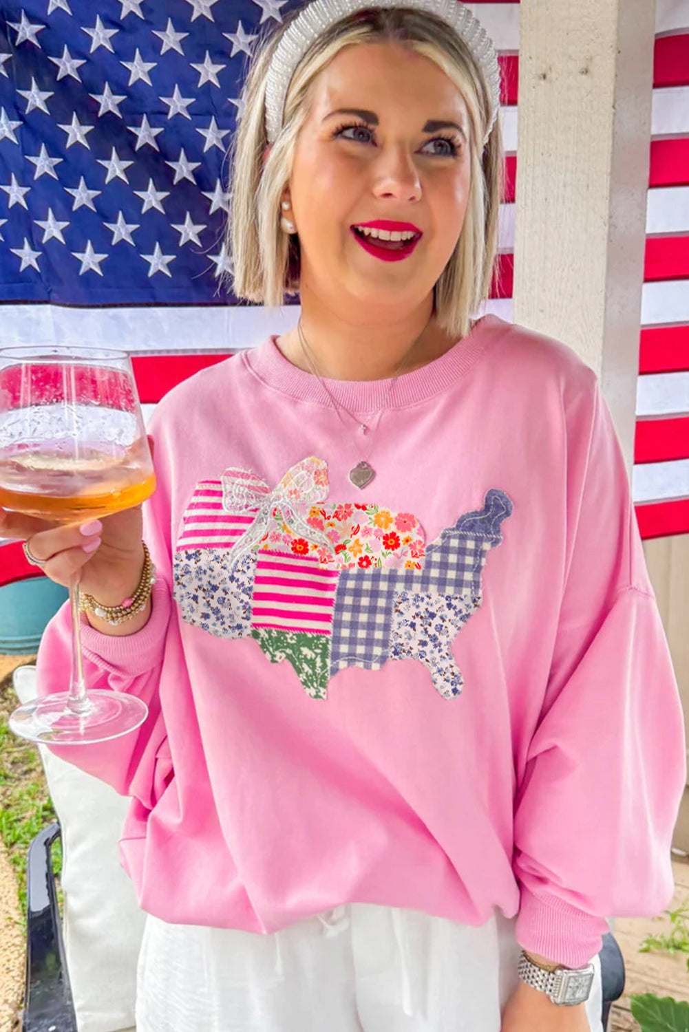 Pink Floral USA Map Sweatshirt