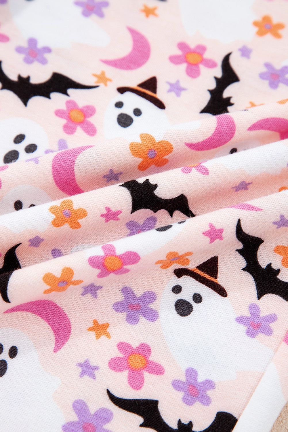 Pink Ghost Print Long Pajama Set