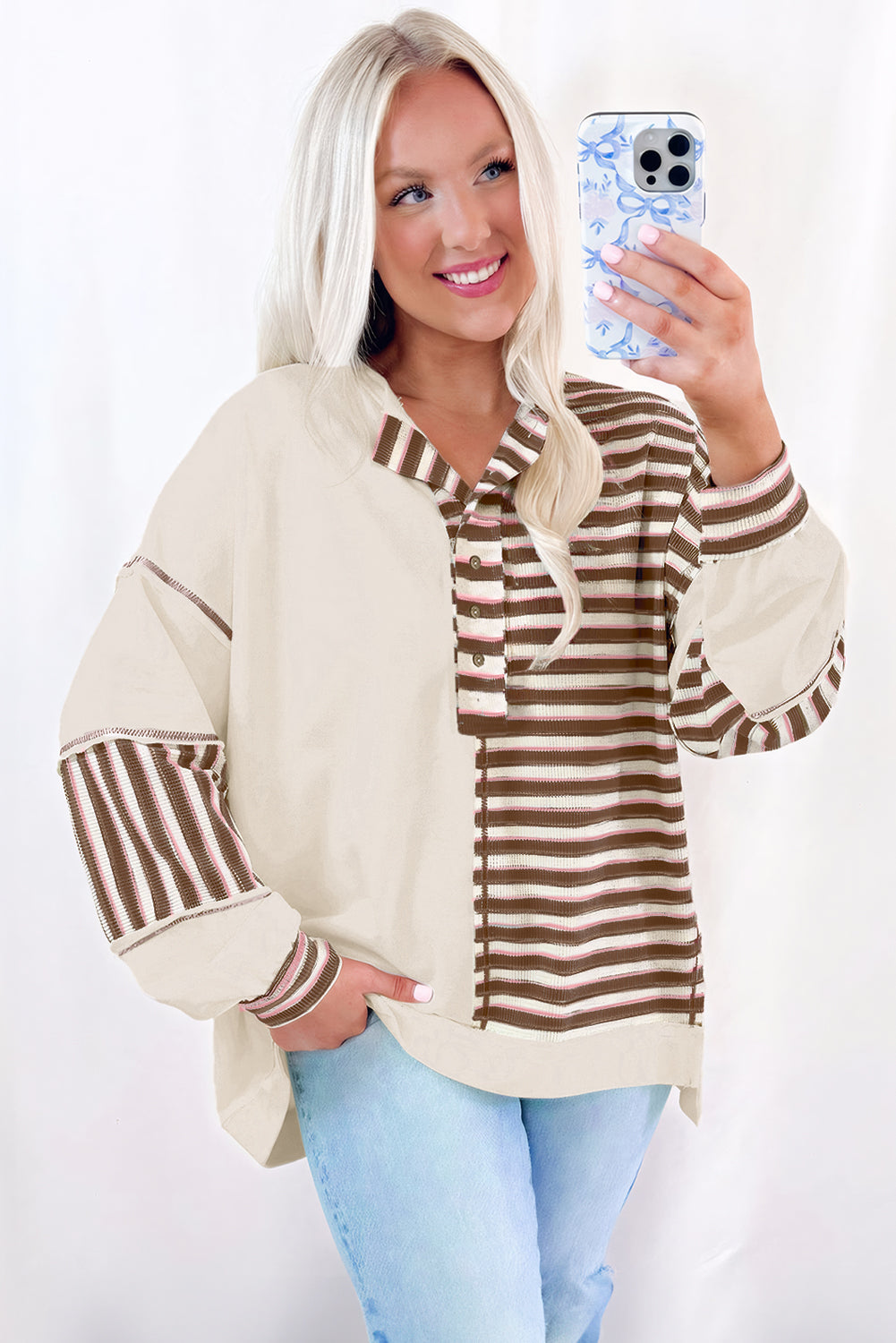 Pink Striped Oversized Pullover Top