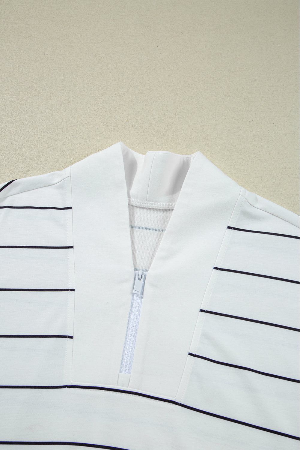 Red Striped Zipper V-Neck Drop Sleeve Top