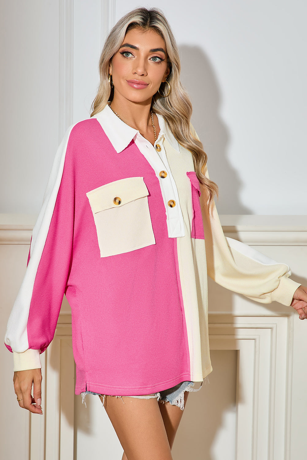 Oversized Henley Sweatshirt