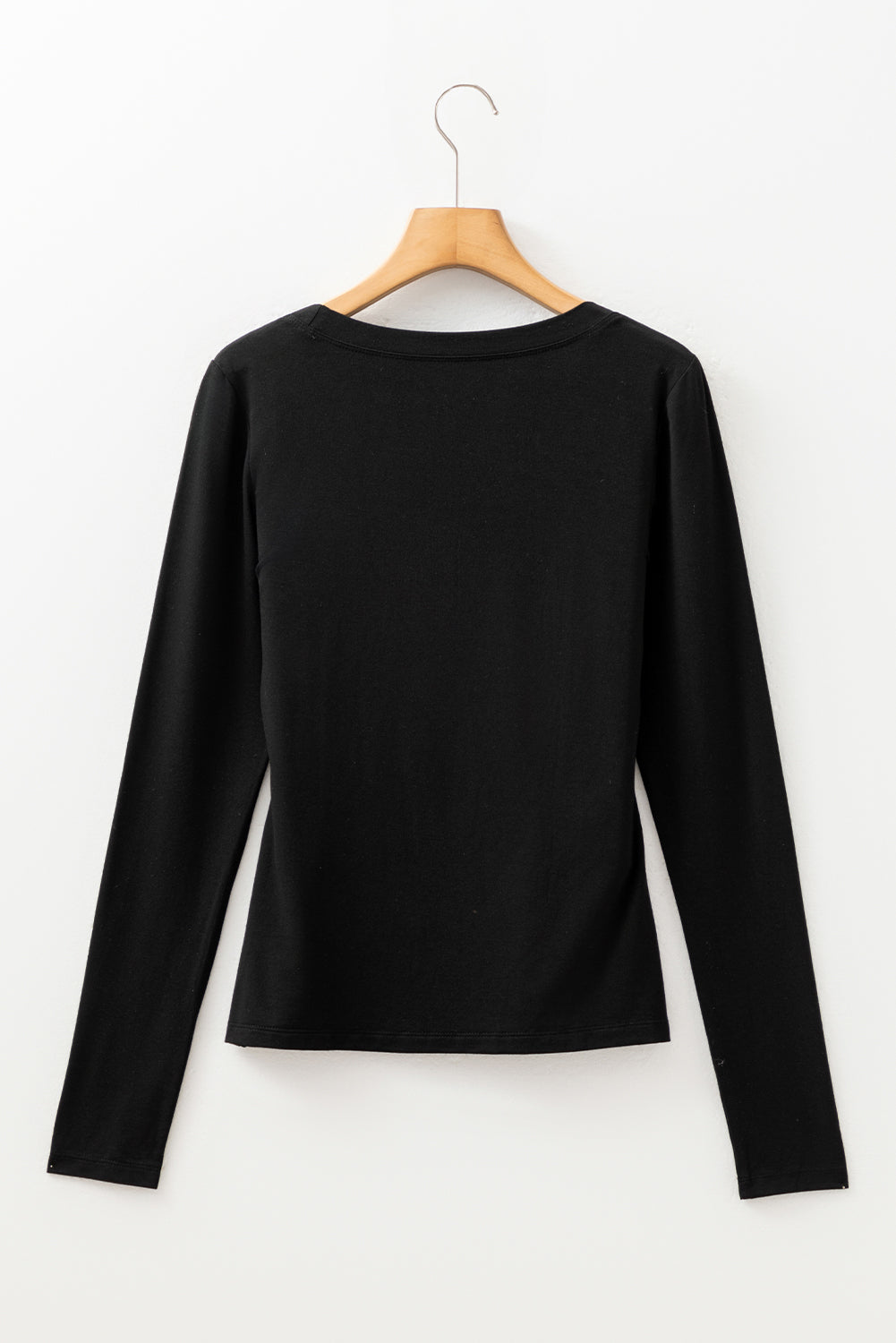 Black Solid Color Long Sleeve Slim Fit Top