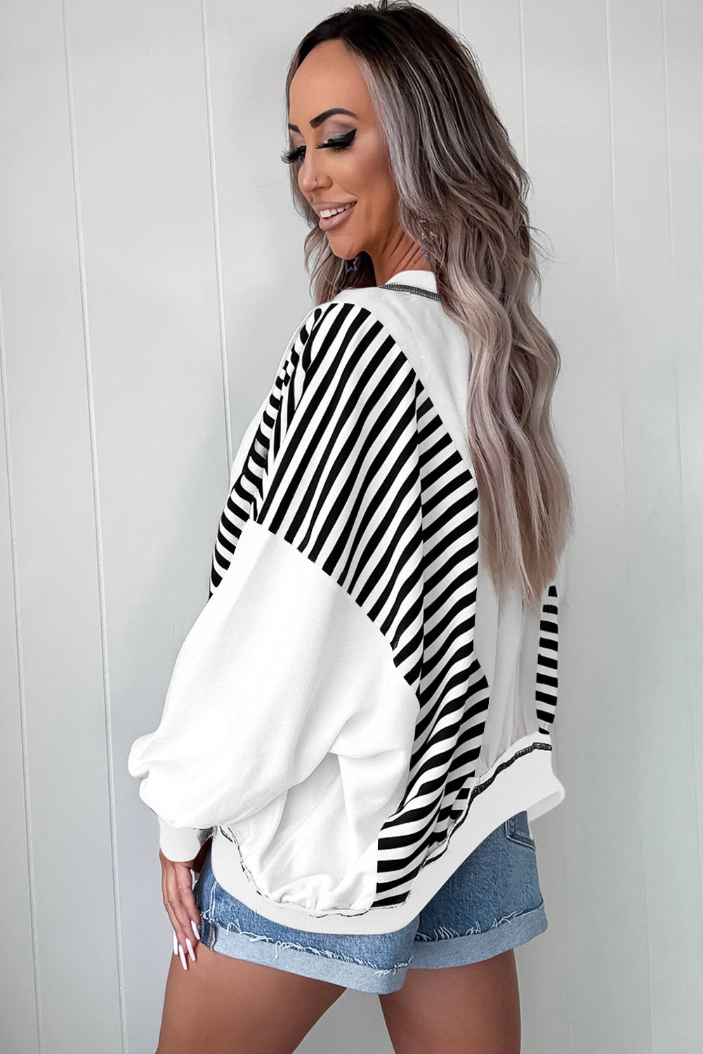 Red Striped Colorblock Oversized Sweatshirt
