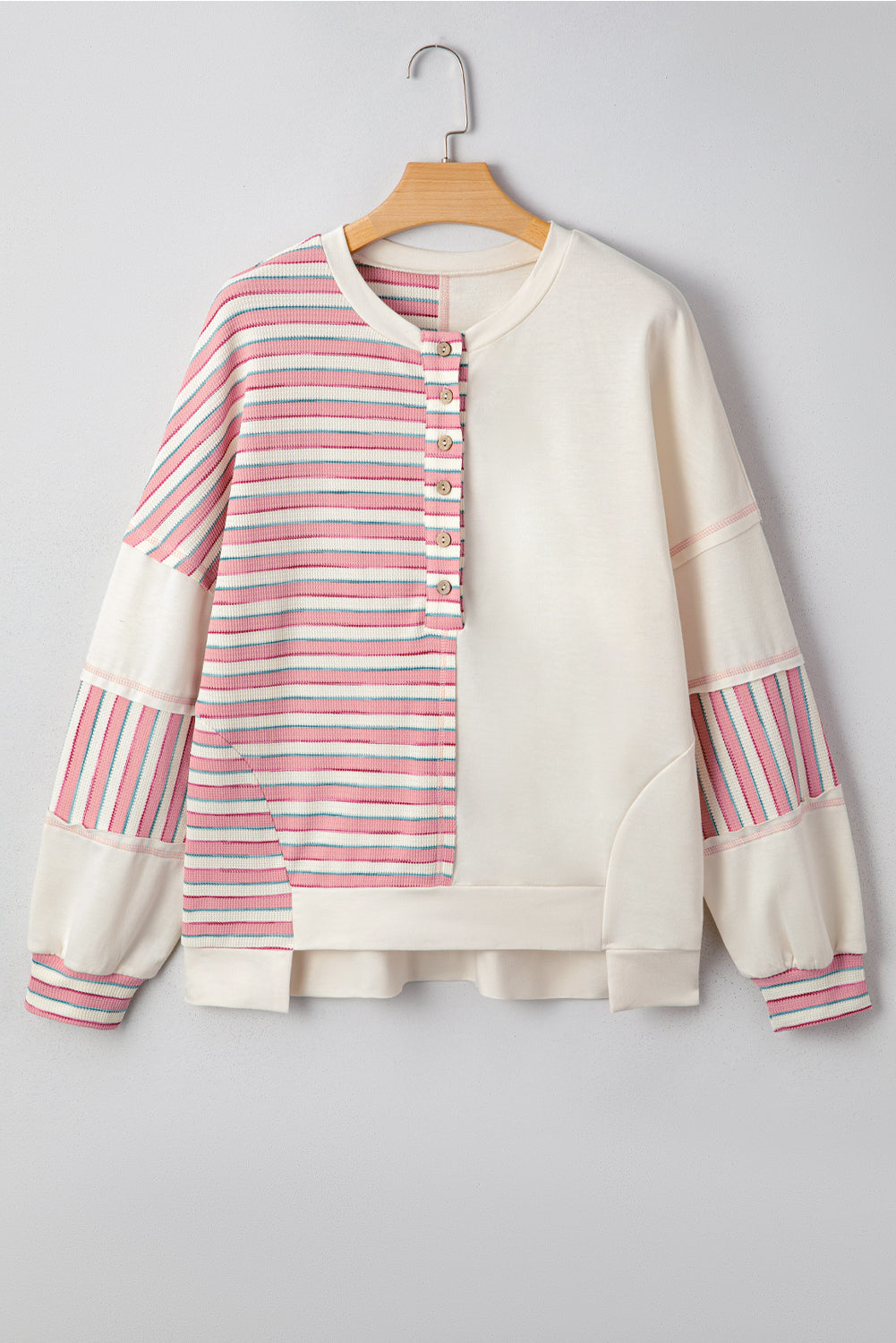 Pink Striped Oversized Pullover Top