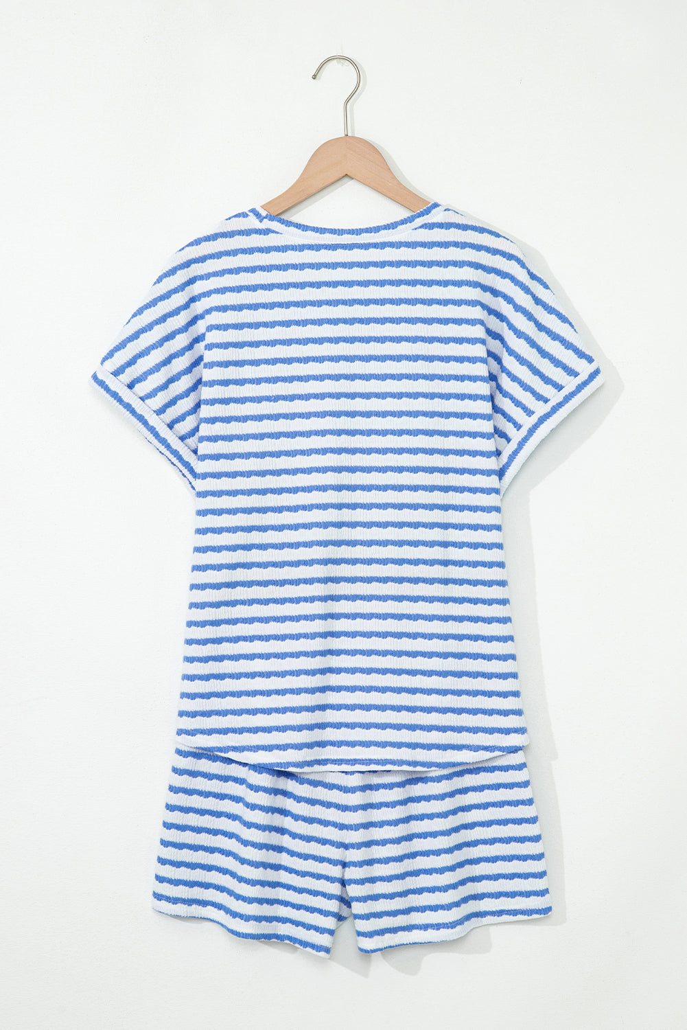 Pink Striped Short Sleeve Top and Pocket Shorts Set