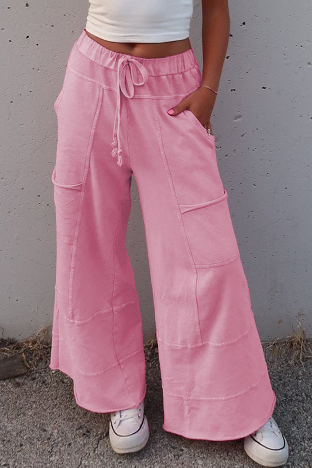 Black Exposed Seam Wide Leg  Pants