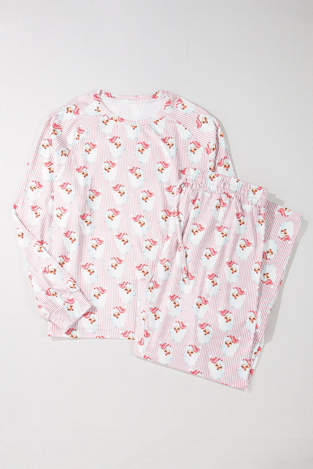 Pink Santa Claus Print Loose Fit Two Piece Loungewear Set