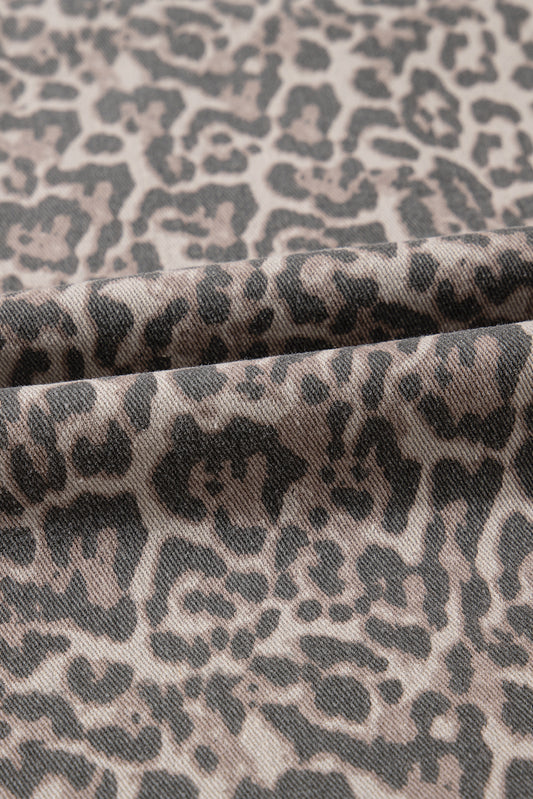 Brown Leopard High Waist Frayed Jeans