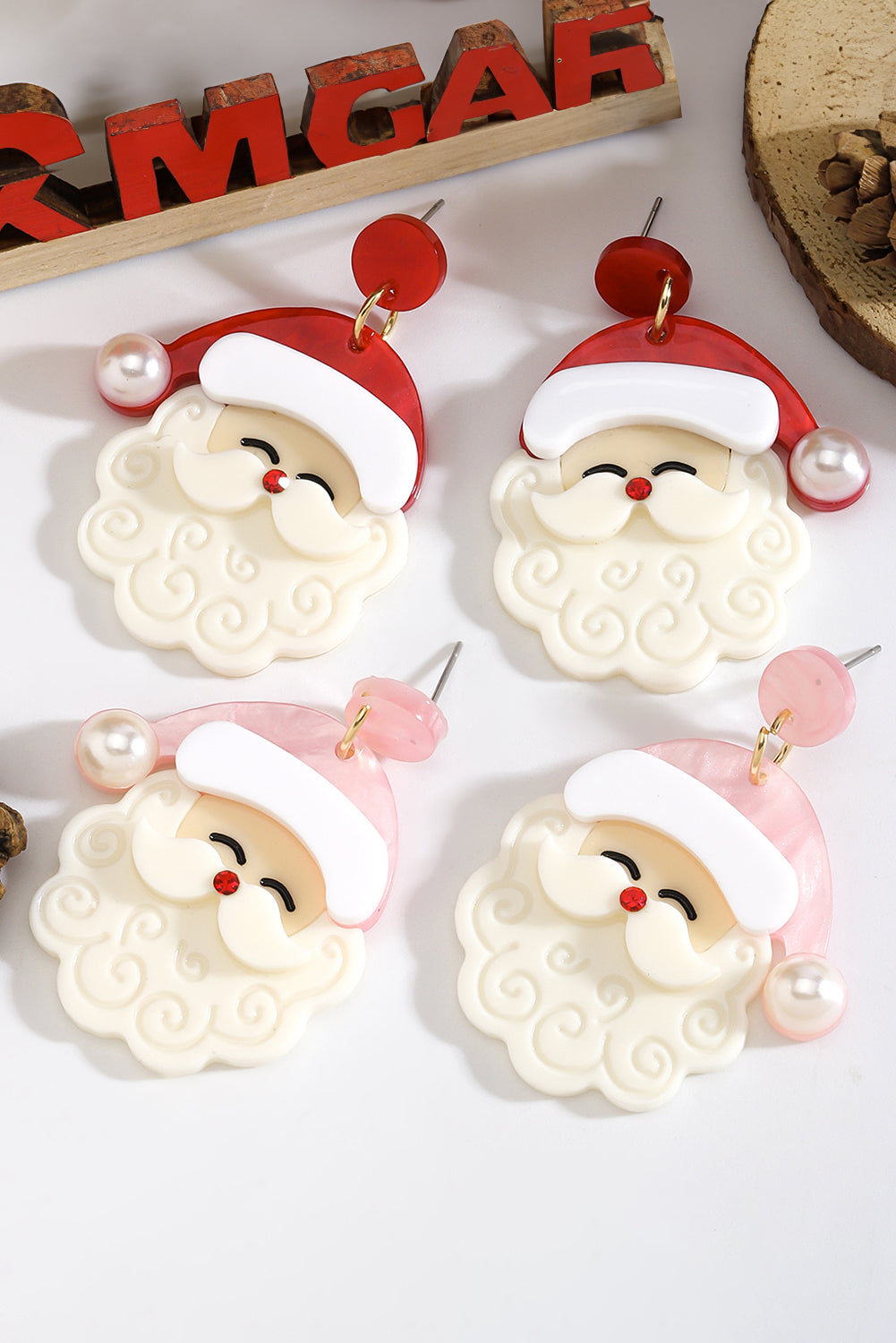 White Bright Cute Santa Christmas Earrings