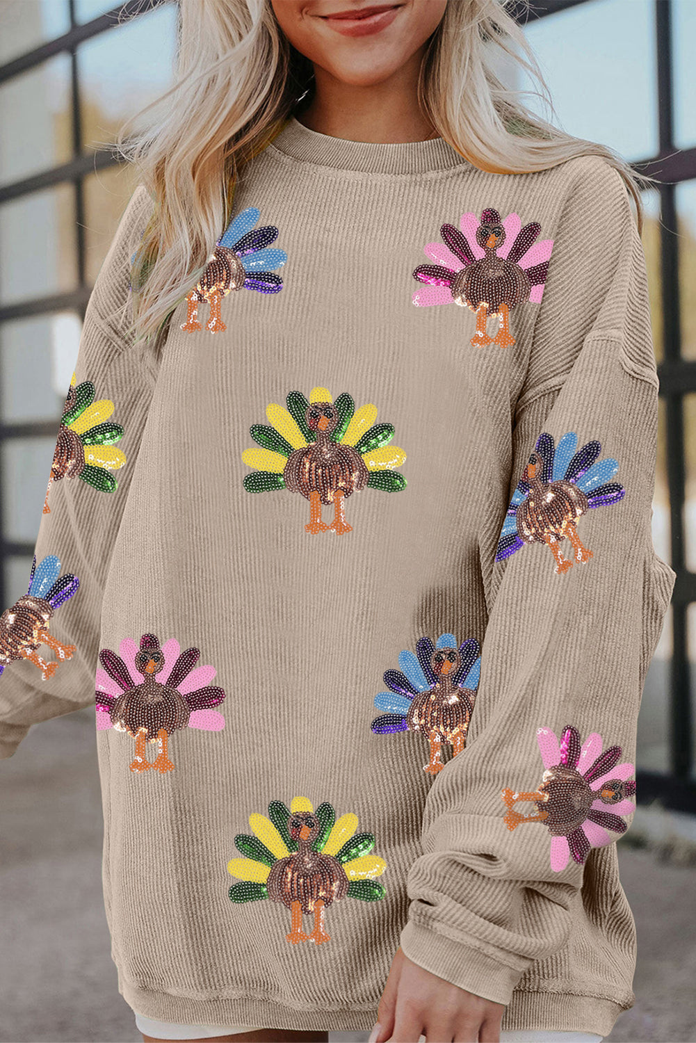 Turkey Graphic Corded Baggy Sweatshirt