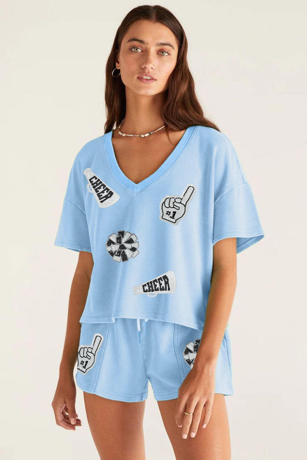 Game Day No.1 Cheer Graphic V Neck Tee and Shorts Set