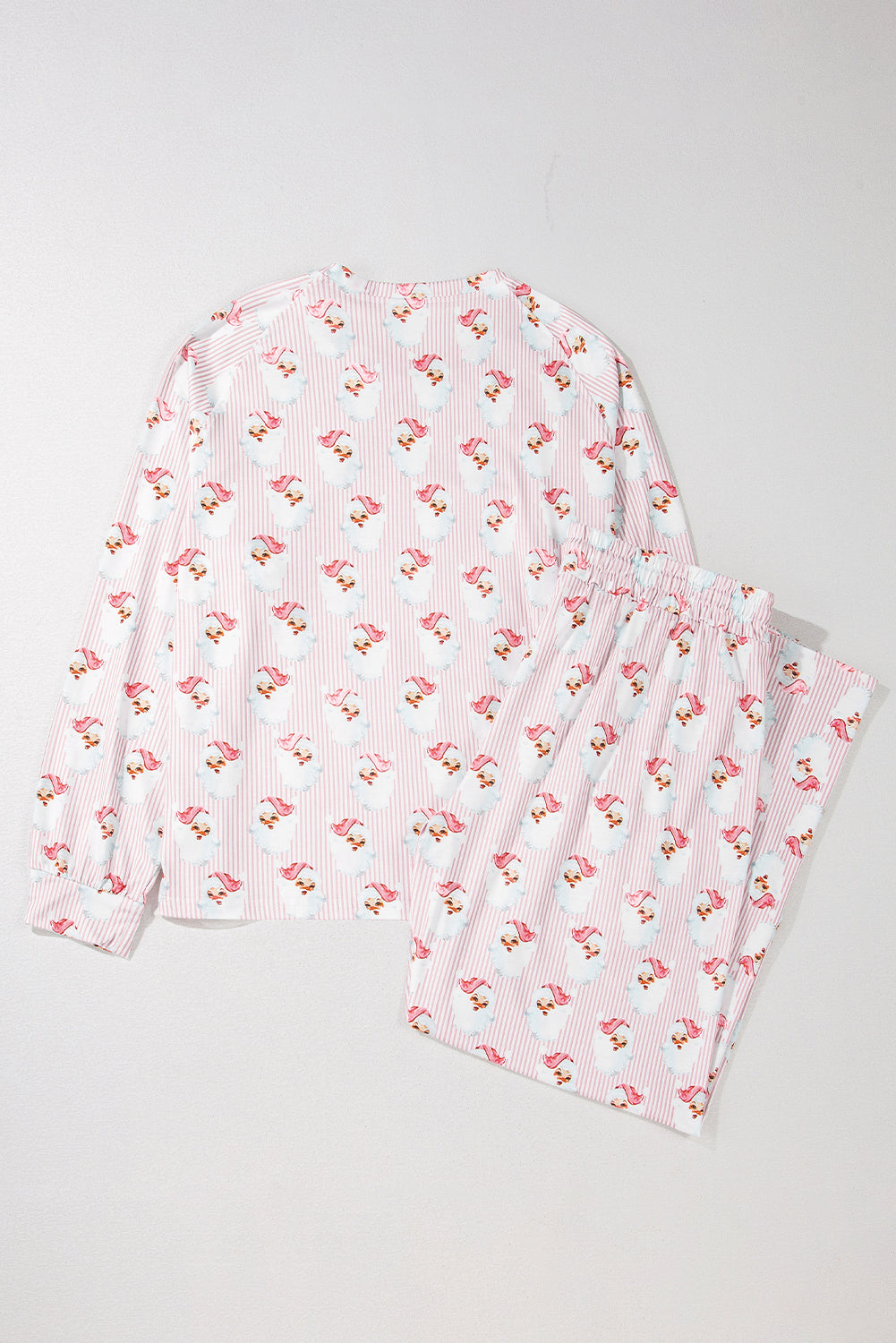 Pink Santa Claus Print Loose Fit Two Piece Loungewear Set