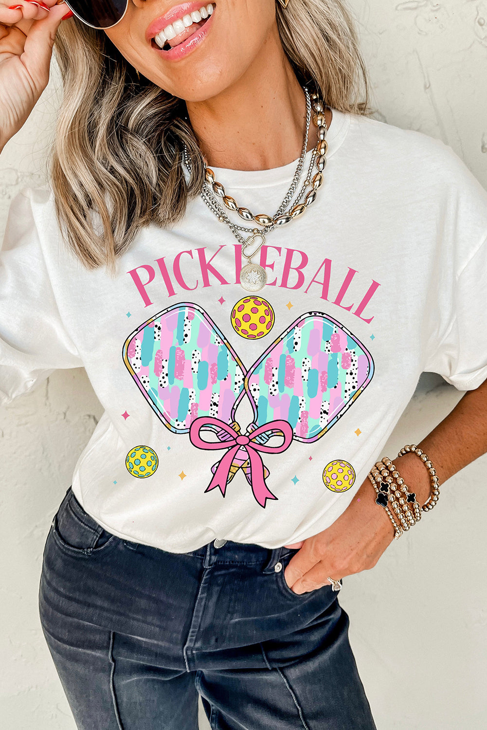 White PICKLEBALL Graphic T Shirt