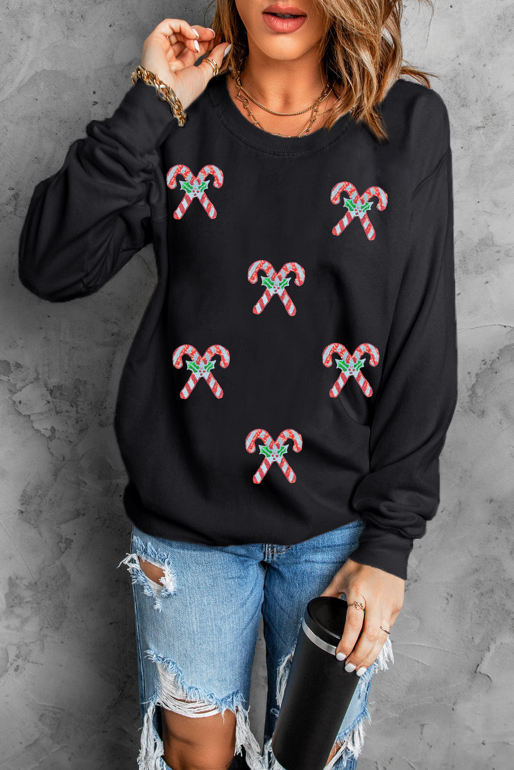 Black Candy Cane Christmas Holiday Sweatshirt