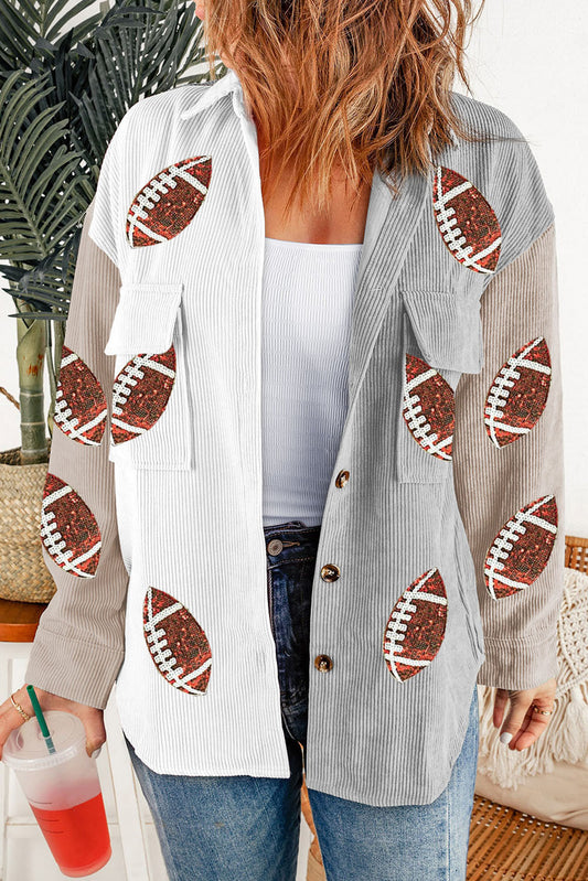 White Sequin Corduroy Shacket
