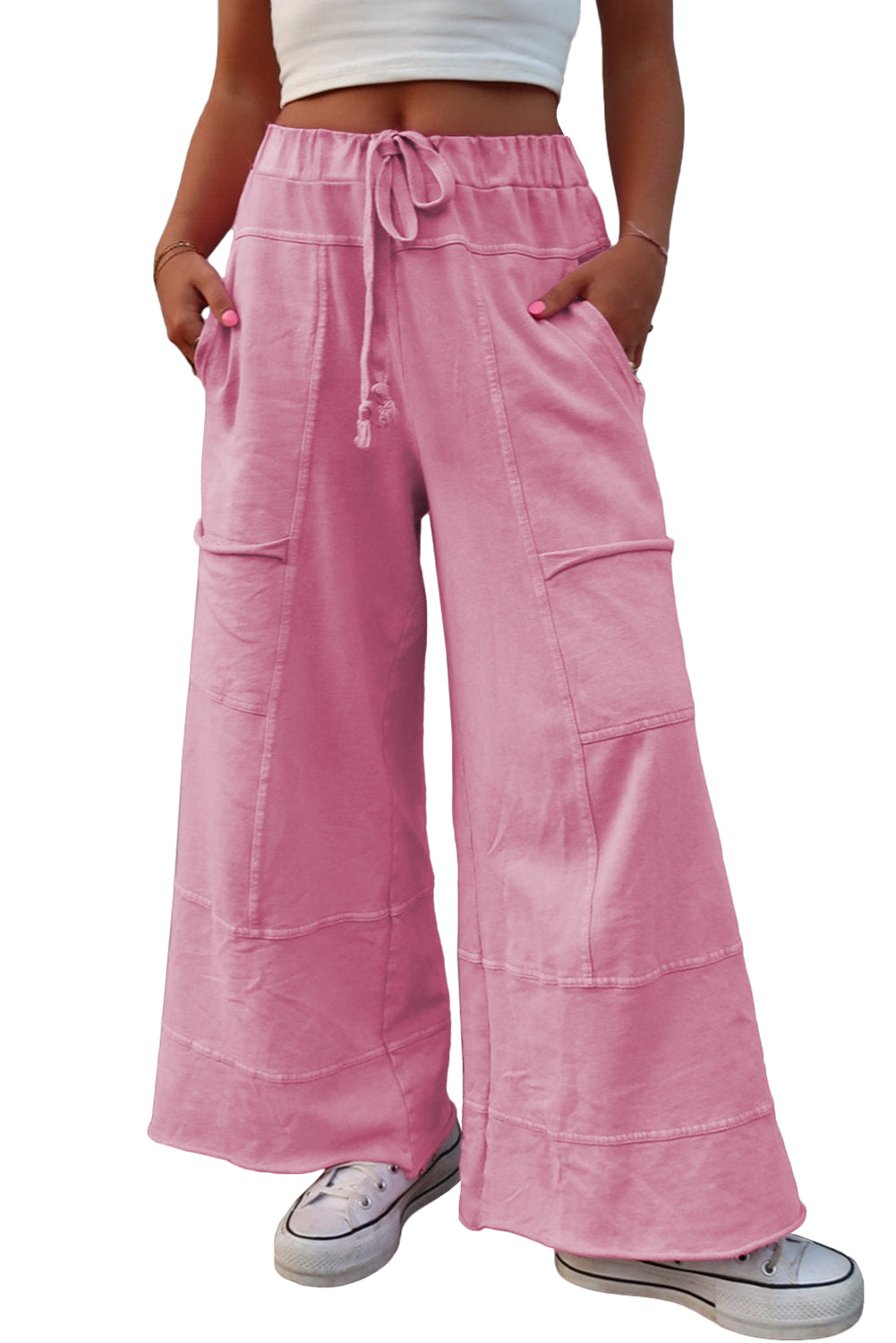 Black Exposed Seam Wide Leg  Pants