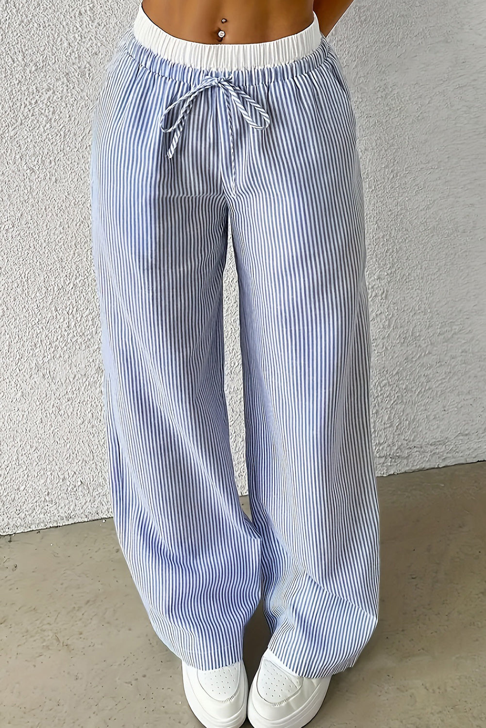 Sky Blue Striped High Waist Pants