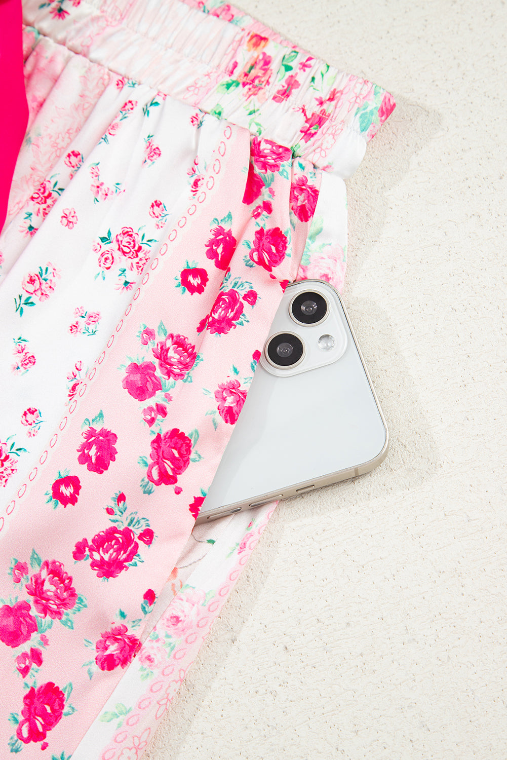 Pink Floral Print Satin Tie Pajama Set