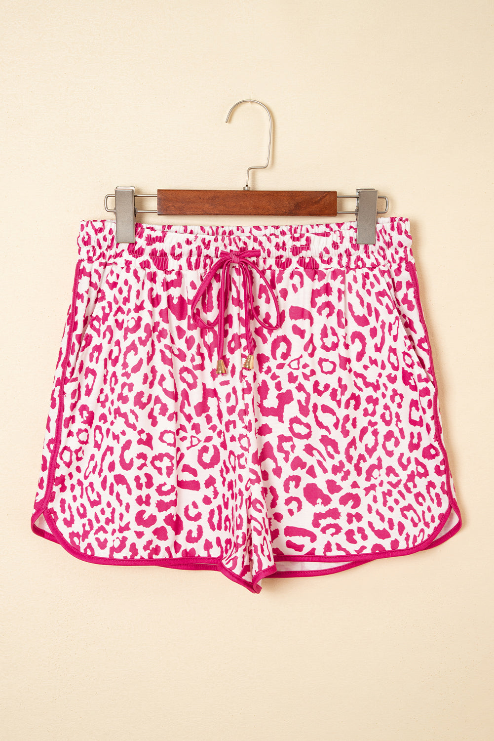 White Leopard Elastic Waist Lace up Casual Shorts