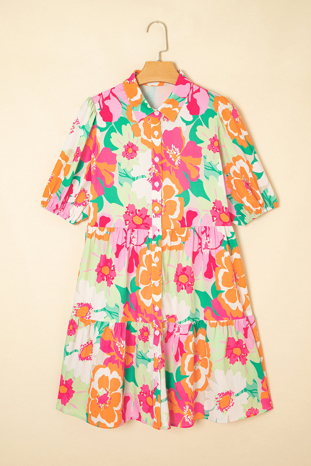 Green Floral Puff Sleeve Dress