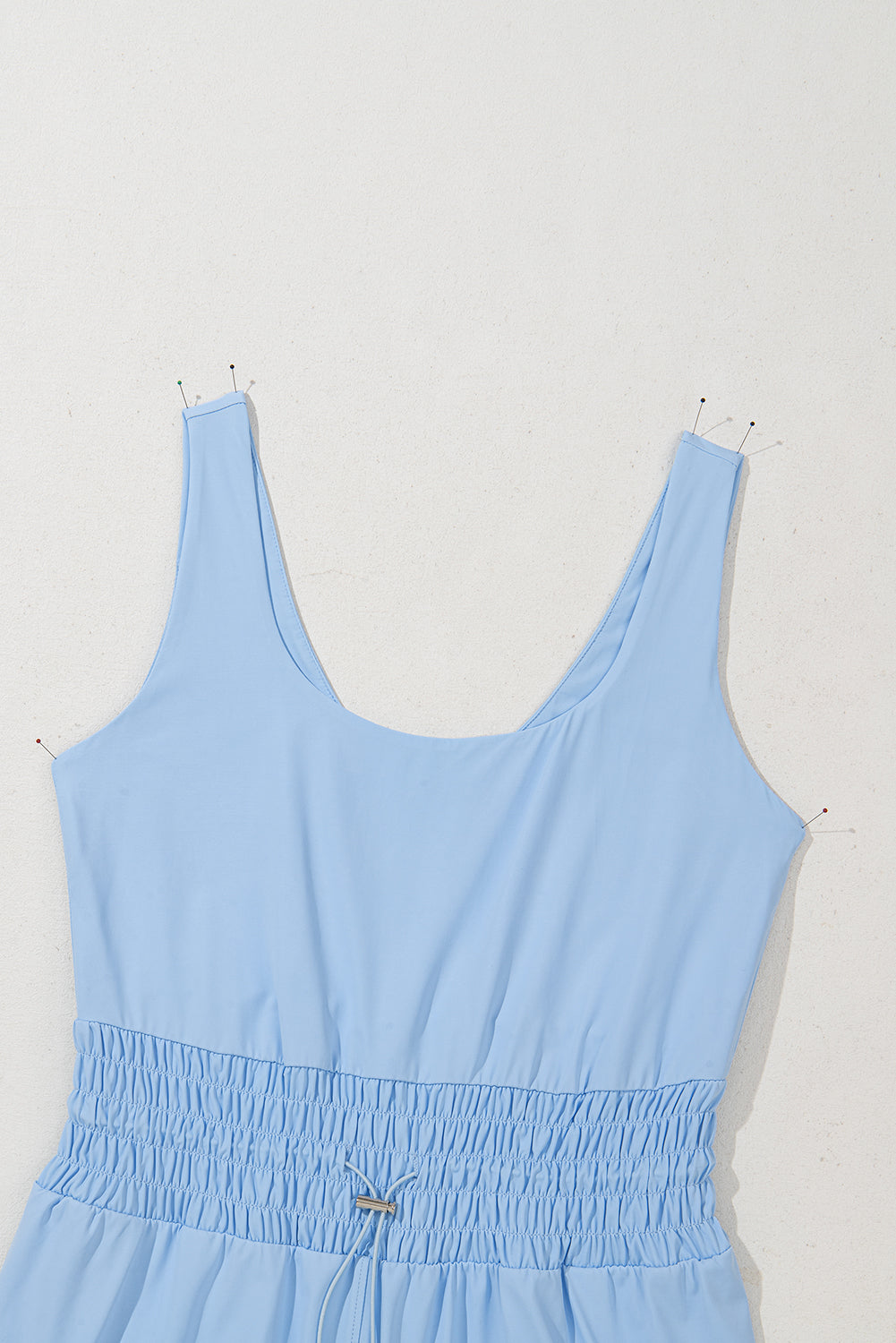 Plain Sleeveless Drawstring Cinched Waist Romper