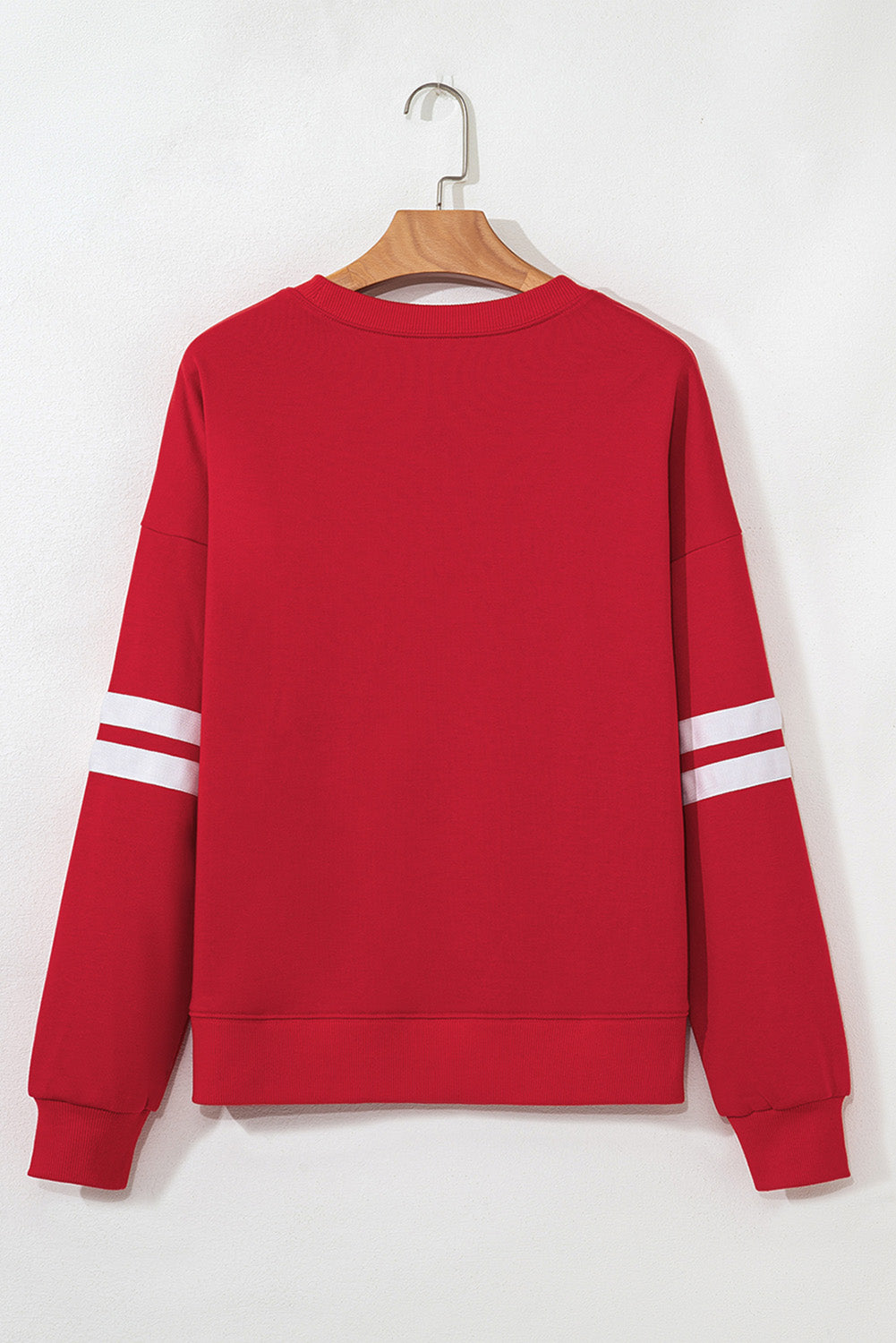 Red Glitter Baseball Patched Drop Shoulder Varsity Sweatshirt