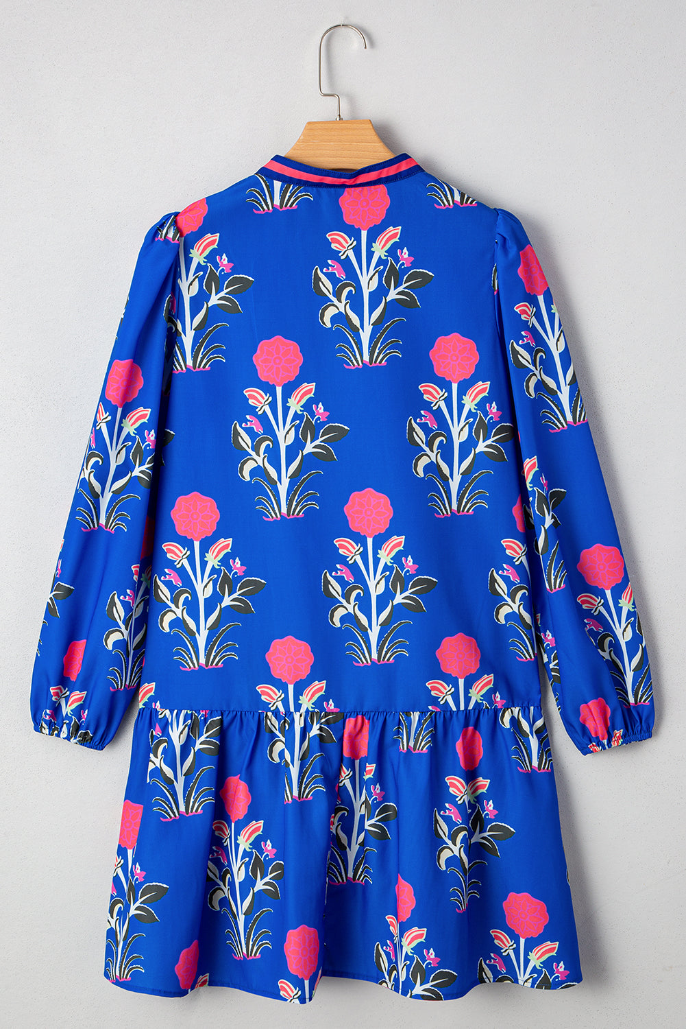 White Floral Print V Neck Mini Dress