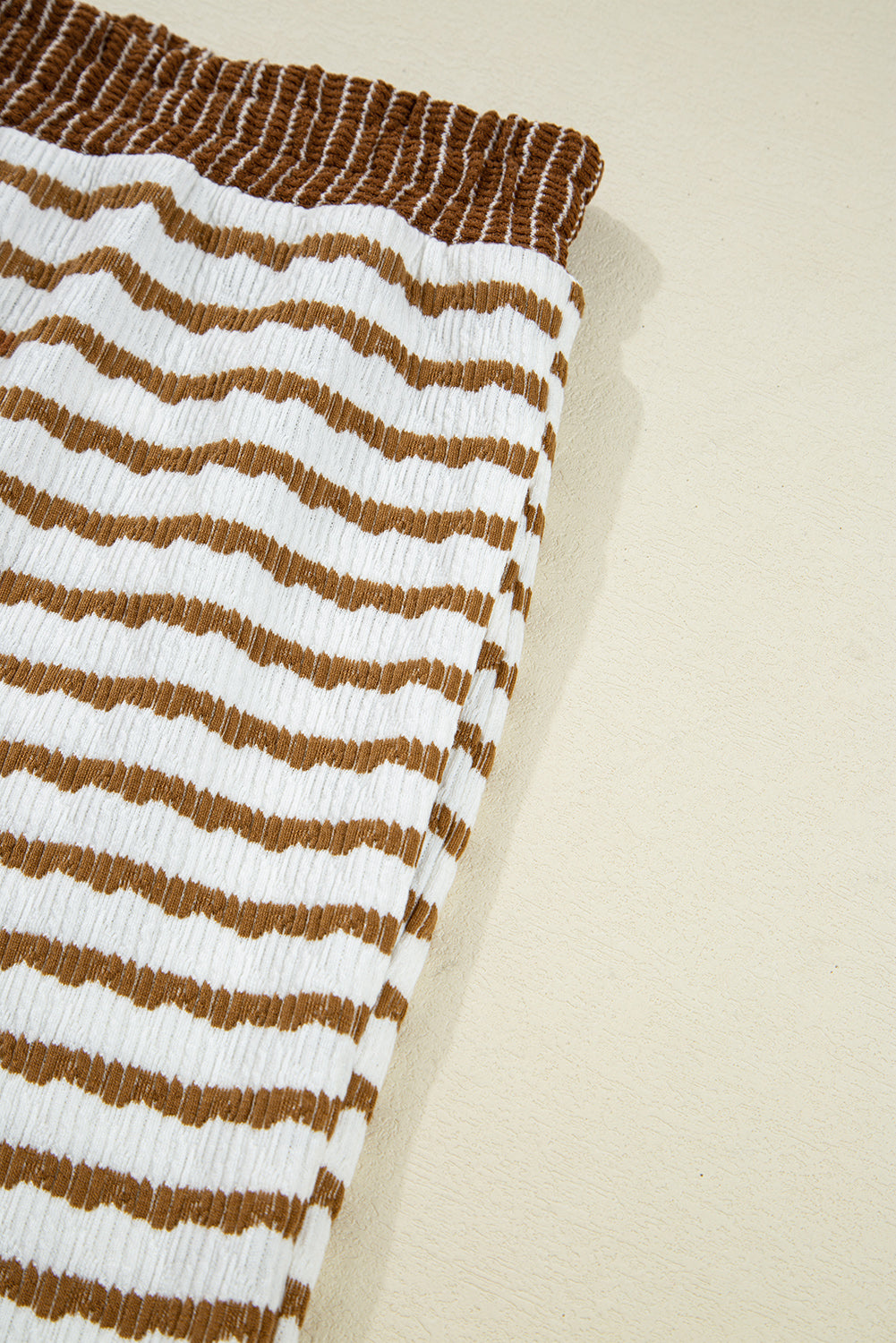 Khaki Stripe Pullover Top and Drawstring Pants Set