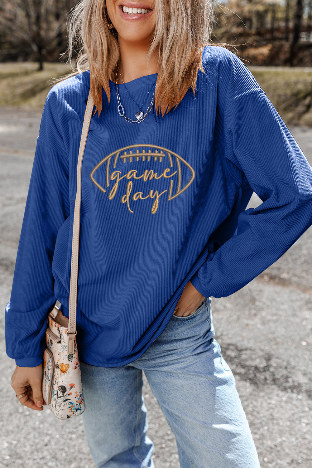 Black Football Drop Shoulder Game Day Sweatshirt