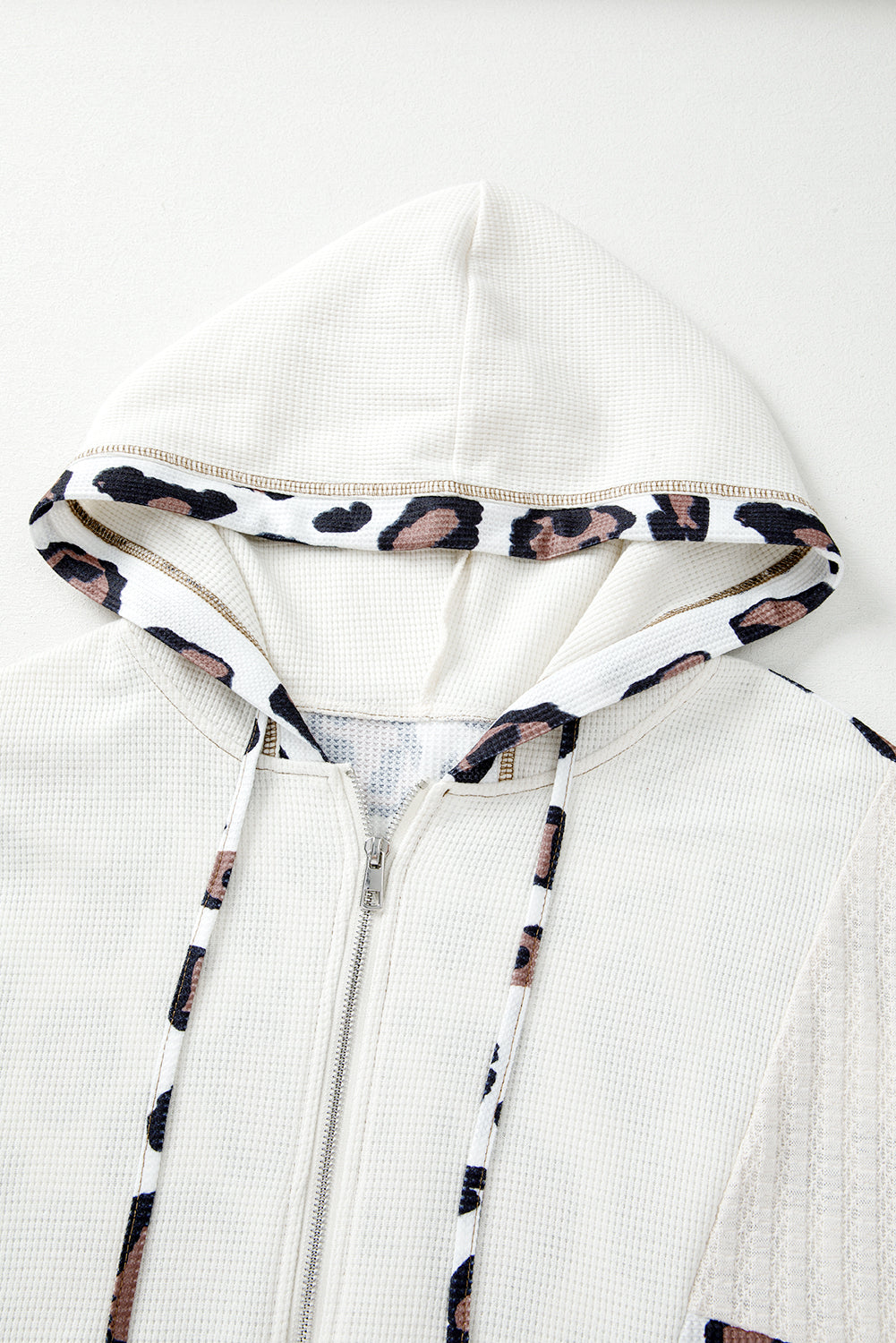 Apricot Leopard Zip Up Drop Shoulder Hoodie