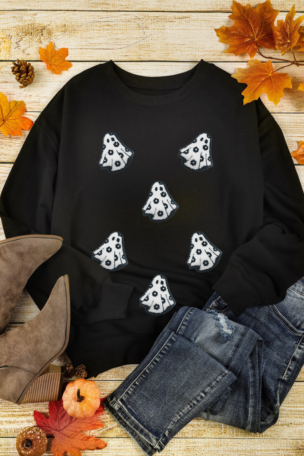 Black Halloween Ghost  Pullover Sweatshirt
