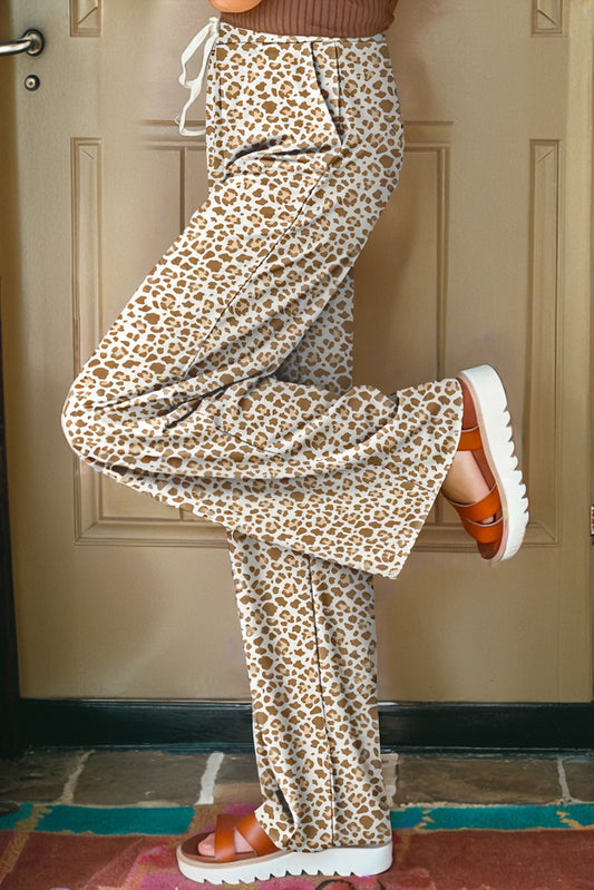 Khaki Leopard Drawstring Loose Pants