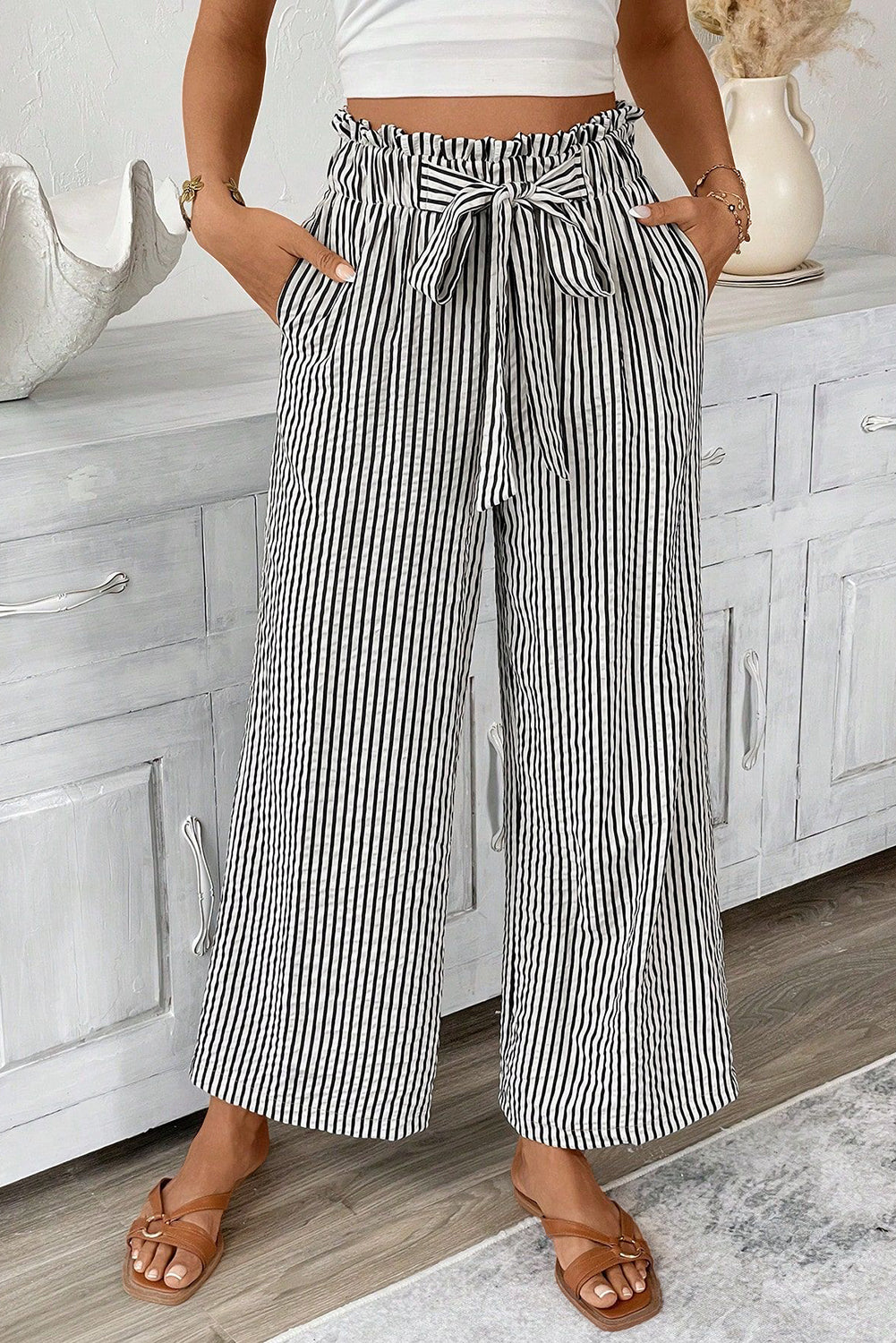 Black Striped Waist Pants