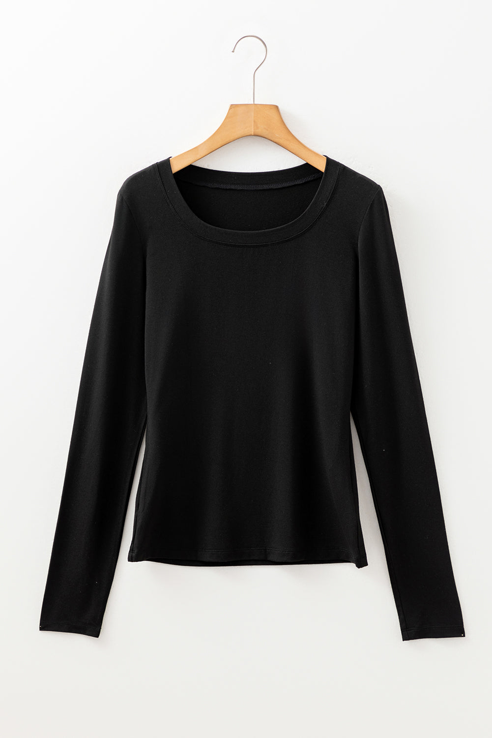 Black Solid Color Long Sleeve Slim Fit Top