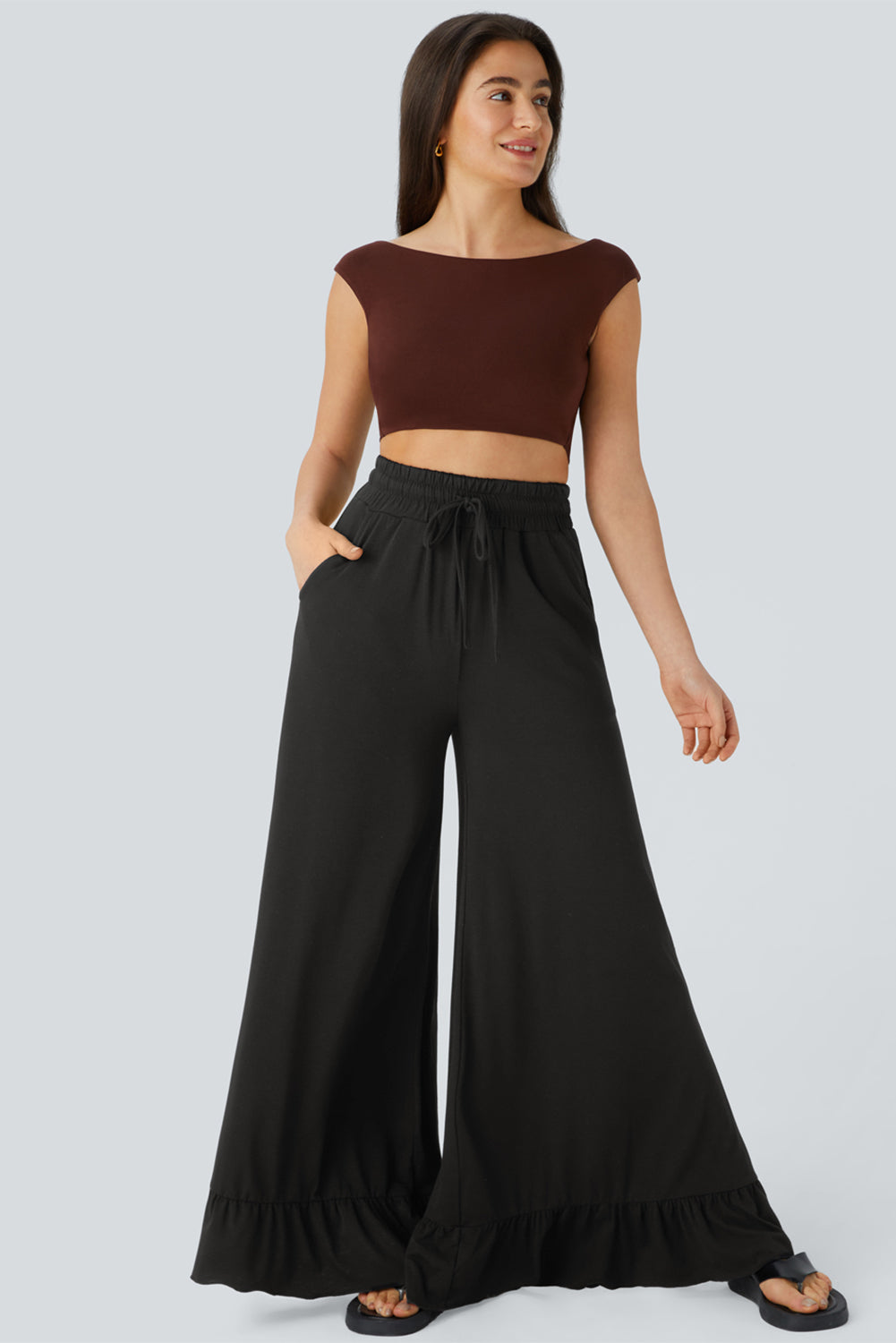 Dune Solid Color Ruffle Wide Leg Pants
