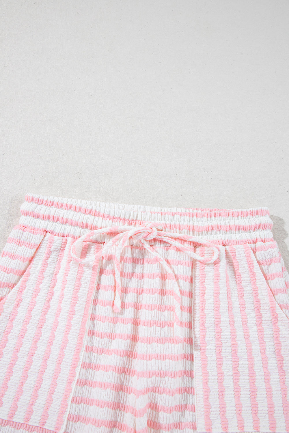 Pink Striped Short Sleeve Top and Pocket Shorts Set