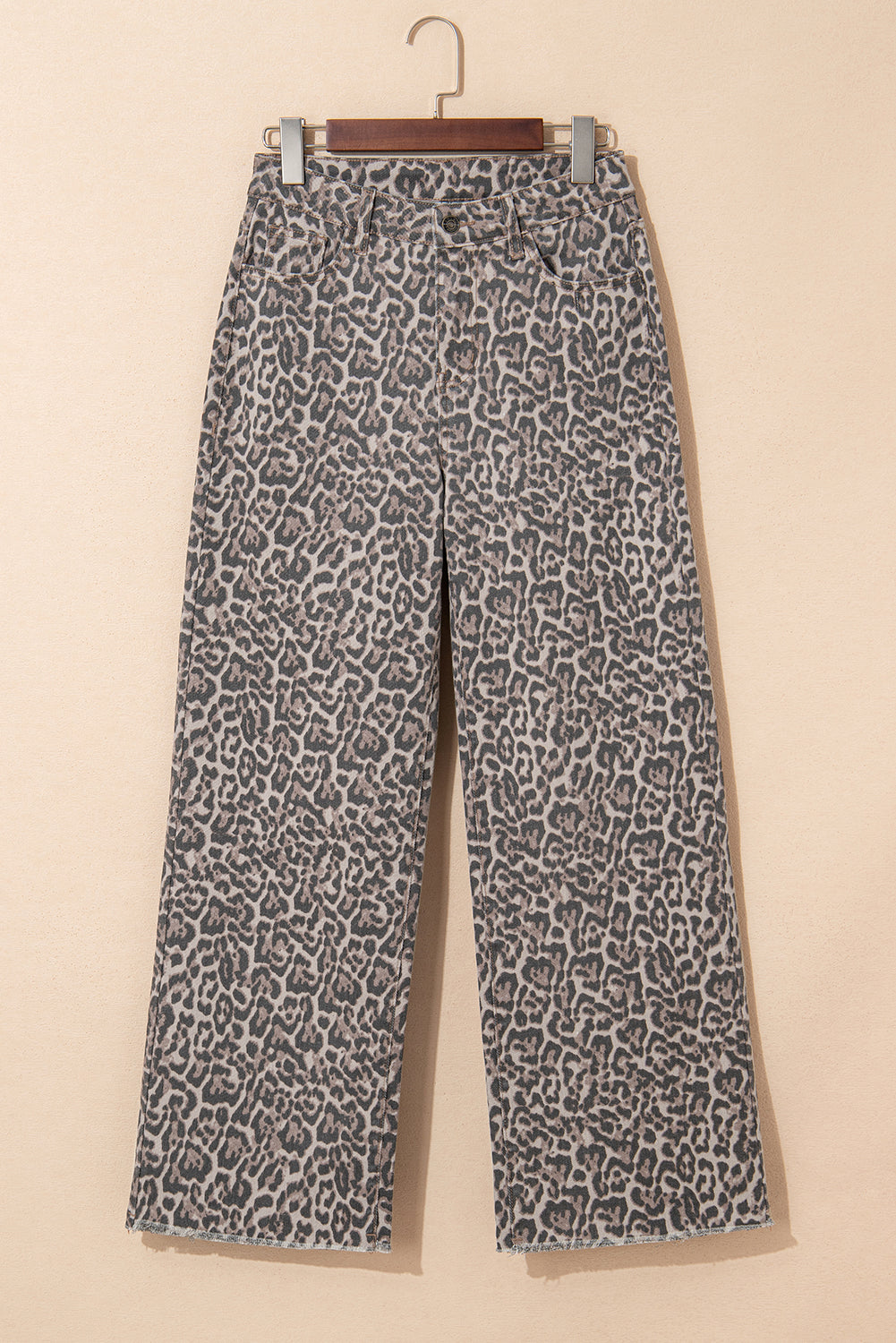 Brown Leopard High Waist Frayed Jeans