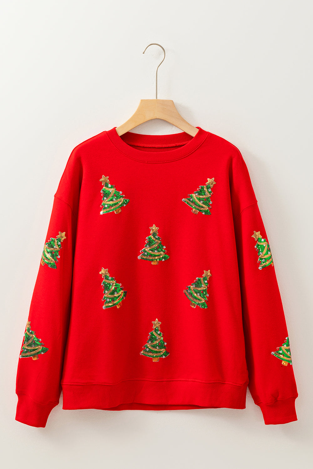 Red Christmas Tree Graphic Drop Shoulder Sweatshirt